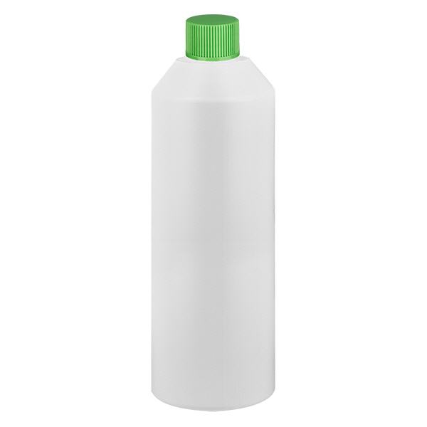 Apoteksflaska HDPE 250ml vit, med grönt skruvlock Apoteksflaska HDPE 250ml vit, med grönt skruvlock