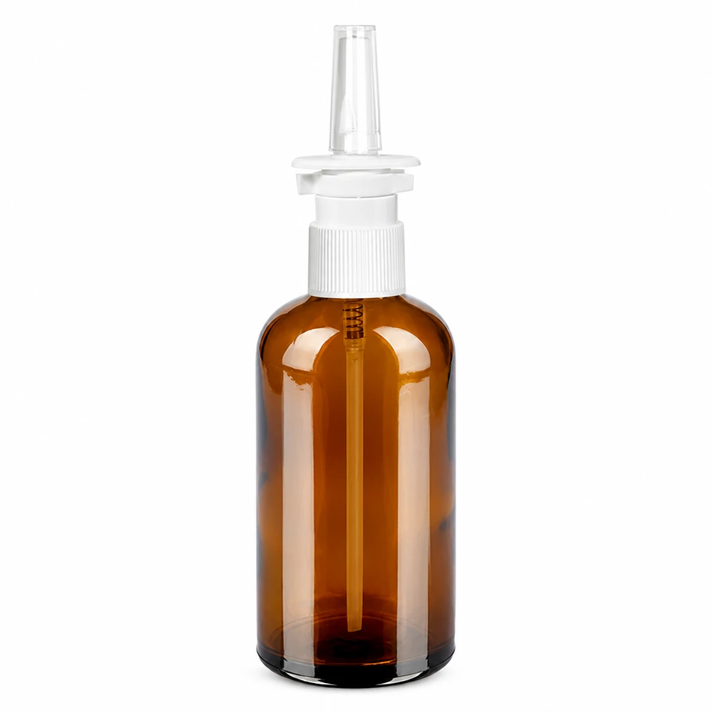 100ml nässprayflaska vit/transparent Standard BrownLine UT18/100 100 ml nässprayflaska i brunt med transparent sprayhuvud för medicinska tillämpningar