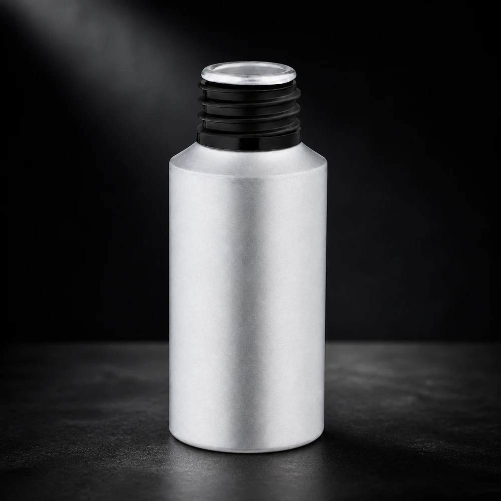 30 ml flaska i picklad aluminium Cylindrisk 30 ml aluminiumflaska med elegant design för kosmetiska produkter och serum av högsta kvalitet