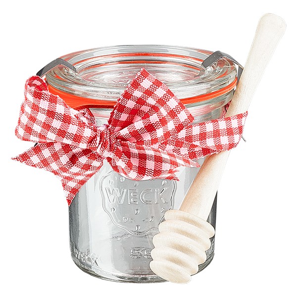 WECK stor burk 140 ml komplett med honungssked och rosett