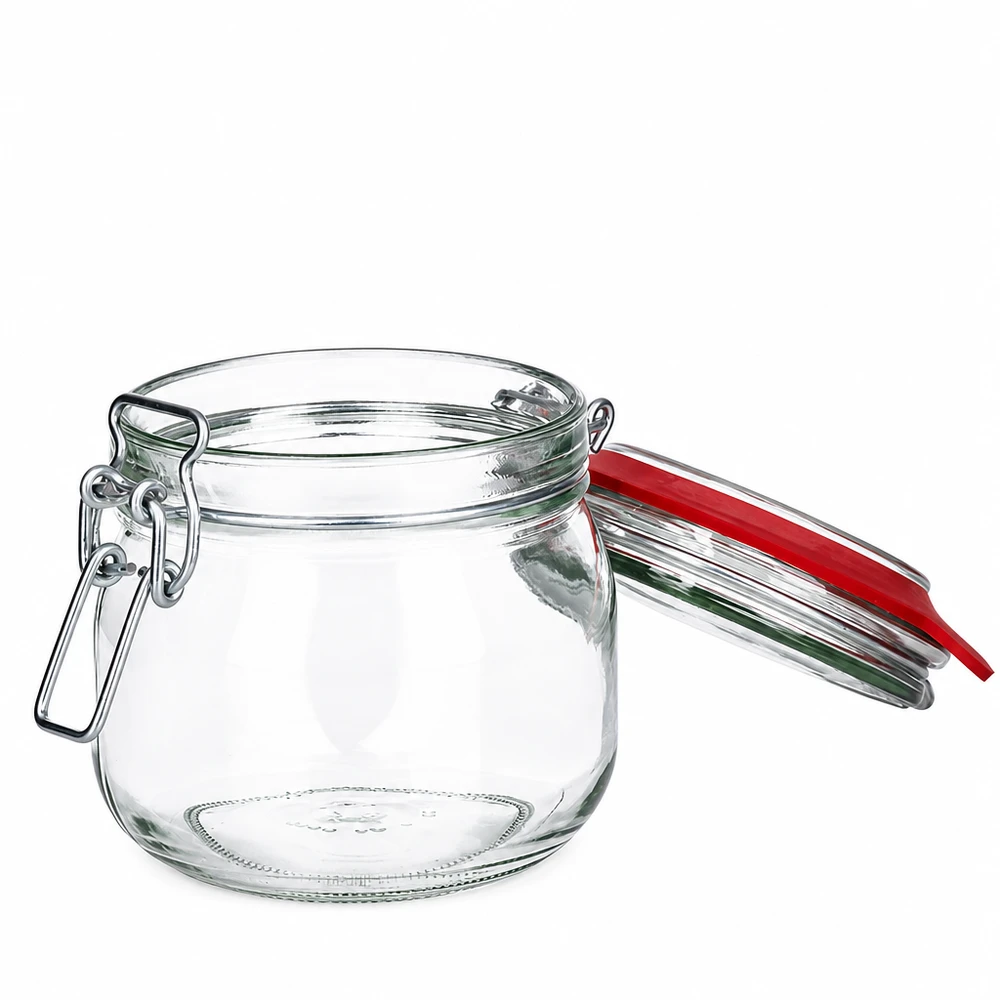 634 ml förvaringsburk av typ G med hänglås UN.. Einweckglas 634ml mit traditionellem Bügelverschluss aus robustem Klarglas