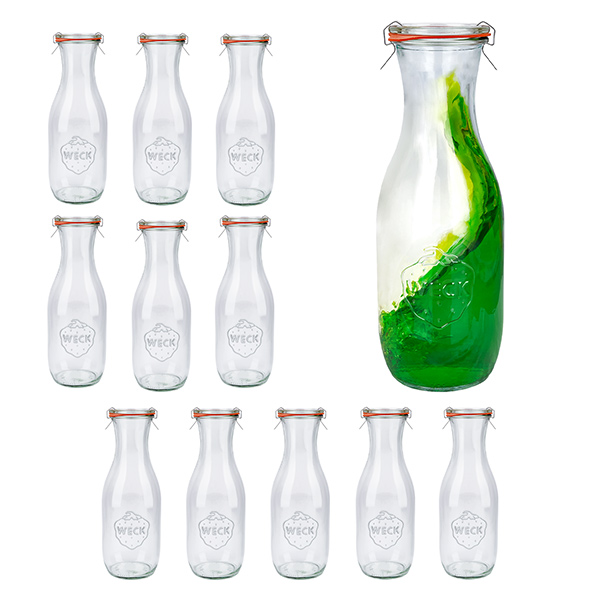Set med 12 Weck-burkar 1062ml juiceflaska med 12 glaslock