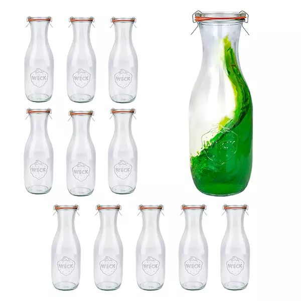 Set med 12 Weck-burkar 1062ml juiceflaska med 12 glaslock Set med 12 Weck-burkar 1062ml juiceflaska med 12 glaslock