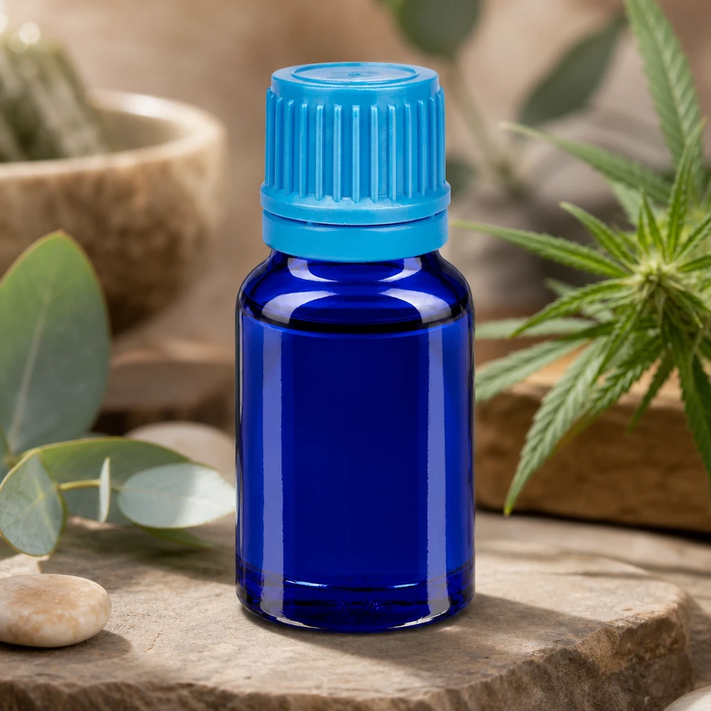 Högkvalitativ 10 ml glasflaska från BlueLine-serien med UV-skydd tack vare mörkblått glas
