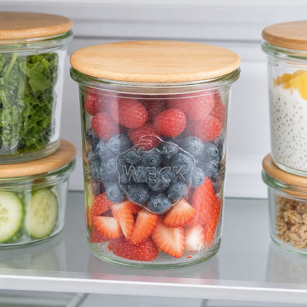 WECK 160ml RR60 kylförvaringsburk färska bär frukt organiserad förvaring bambu lock