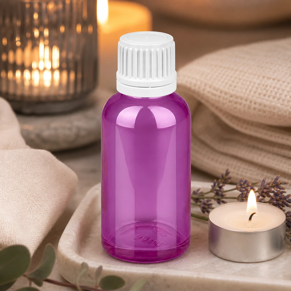 30ml flaska 11mm skruvkork vit Originality skruvkork PurpleLine UT18/30 30 ml flaska med 11 mm skruvkork i lila, perfekt för DIY-kosmetika och smakblandningar