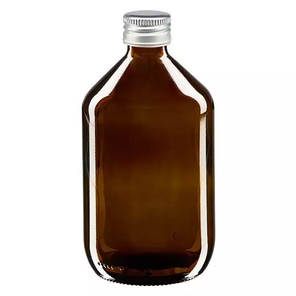 500 ml medicinflaska brun, med silverfärgat aluminiumlock ApoGlas