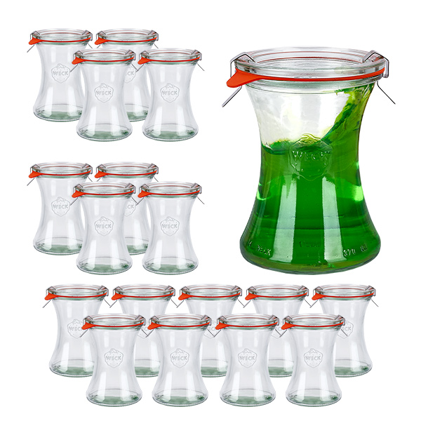 Set med 18 Weck-burkar 370ml delikatessburk med 18 glaslock Set med 18 Weck-burkar 370ml delikatessburk med 18 glaslock