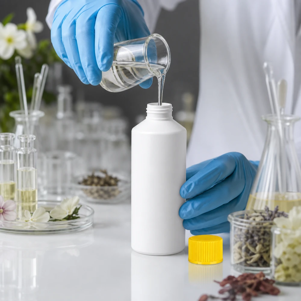 Apoteksflaska HDPE 100ml vit, med gult skruvlock HDPE-apotekflaska, 100 ml, vit med gul SV-märkning, för eteriska oljor och extrakt