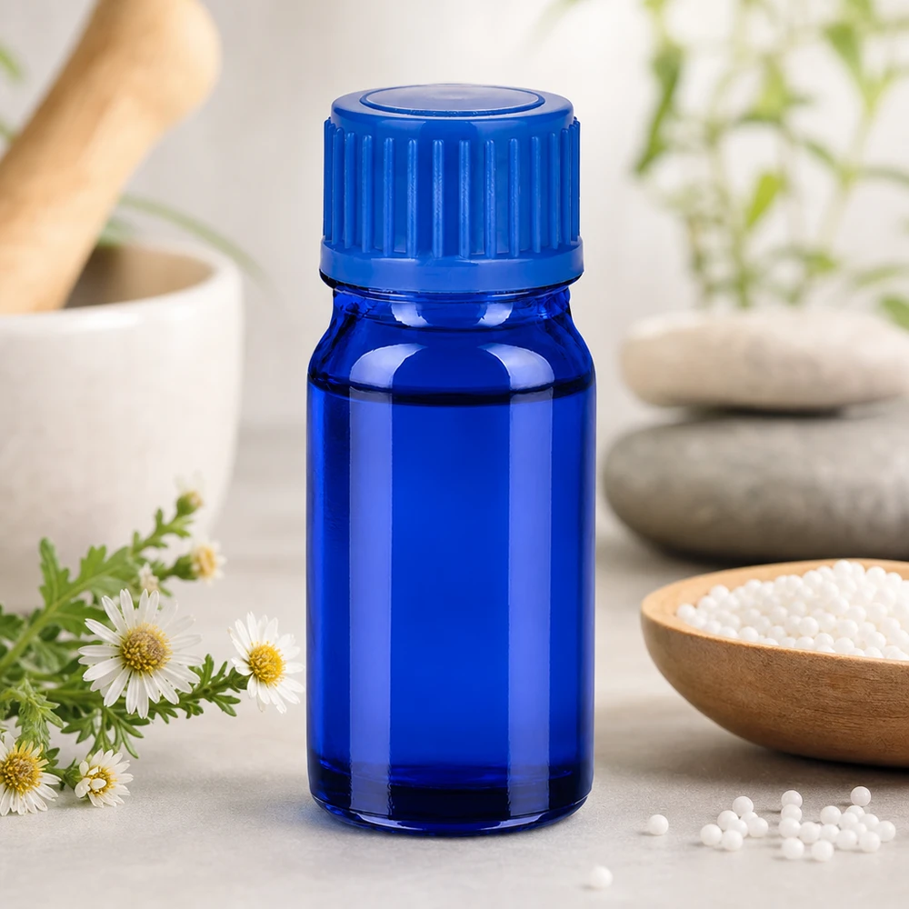 5ml flaska 11mm skruvkork blå Standard BlueLine UT18/5 11mm skruvlocksflaska 5ml blå för homeopatiska globuler och naturläkemedel