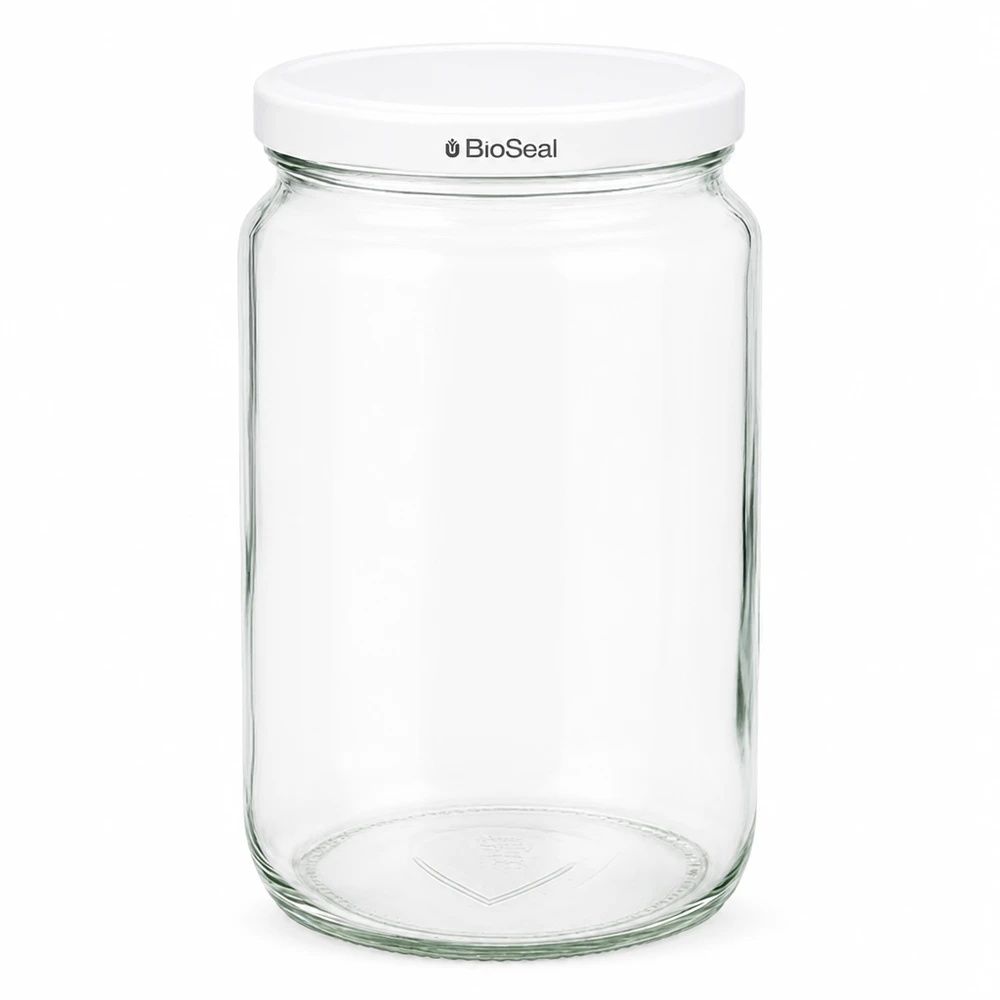 795 ml rund burk med vitt UNiTWIST BioSeal-lock UNiTWIST Runda795 konserveringsburk med vitt TO82 BioSeal-lock - klar glasburk för matförvaring
