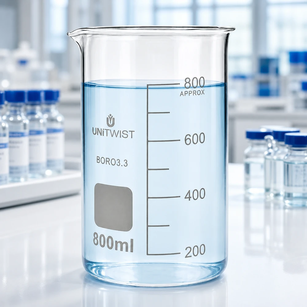 Bägare 800ml borosilikat, högformad UNiTWIST UNITWIST mätbägare i borosilikatglas, 800 ml, hög form med märkningsfält och exakt skala