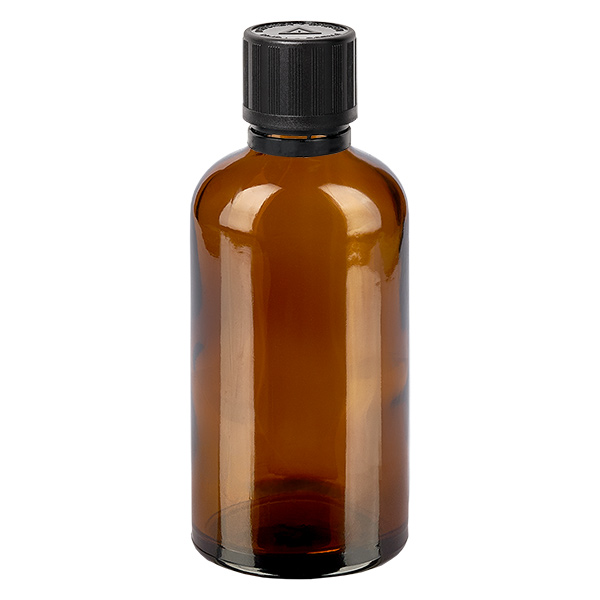 100ml Droppflaska 1mm svart säkerhetsförslutning Barnsäkerhetslås Blind varningssymbol BrownL. UT18/100