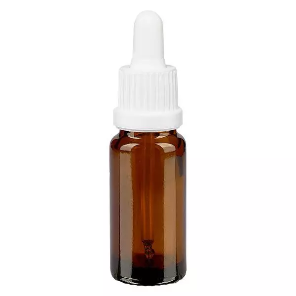 Apoteksflaska brun 10ml pipett vit med säkerhetsförslutning Apoteksflaska brun 10ml pipett vit med säkerhetsförslutning