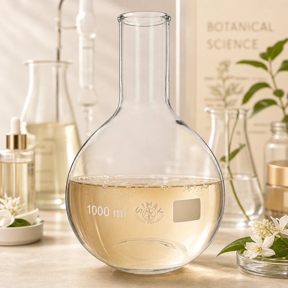 Stående kolv 1000ml smal hals Laboratoriekolv 1000ml med smal hals och gyllene lösning för kemiska experiment och analyser