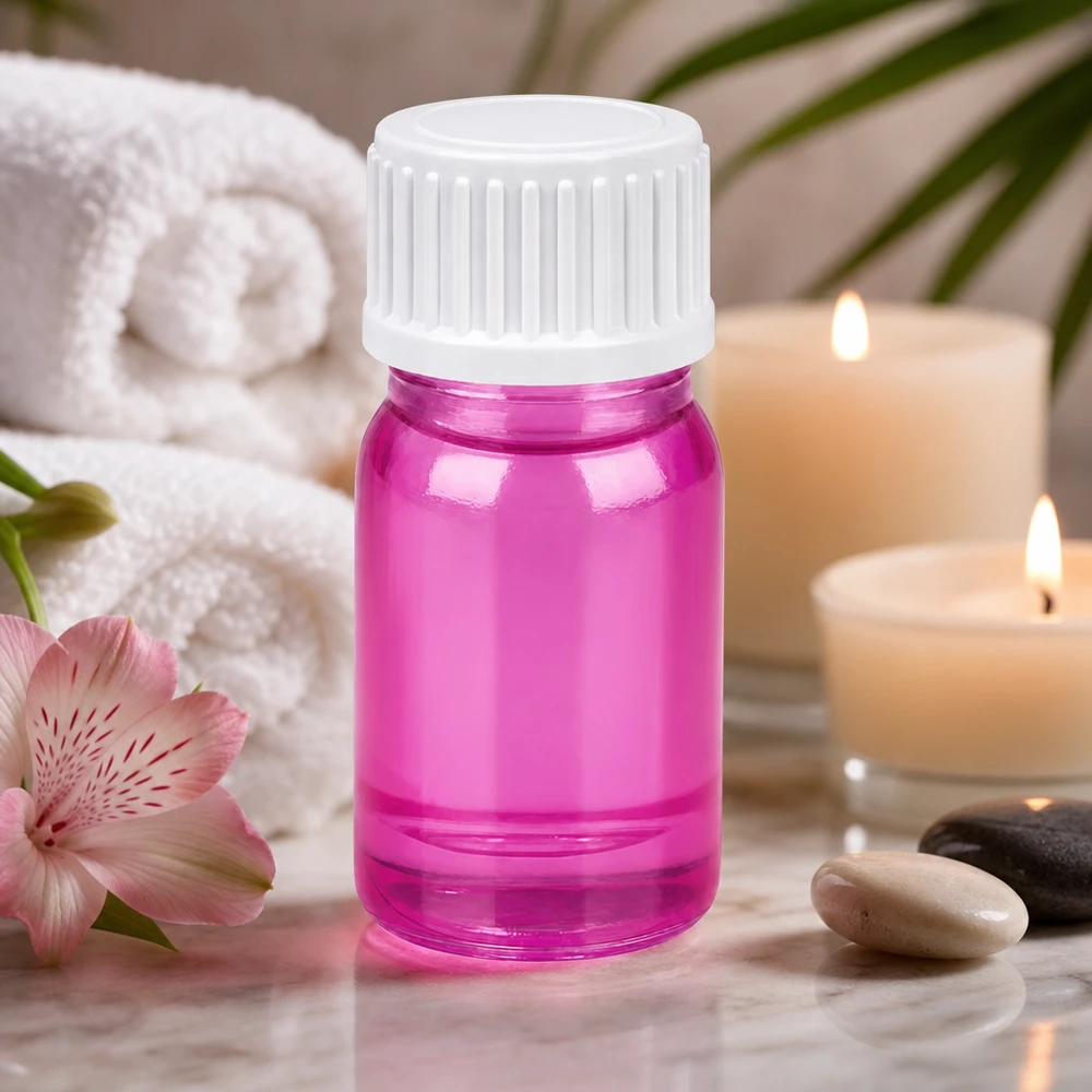 Kompakt 5ml glasflaska i rosa med 18mm gänga för professionell kosmetikaförpackning