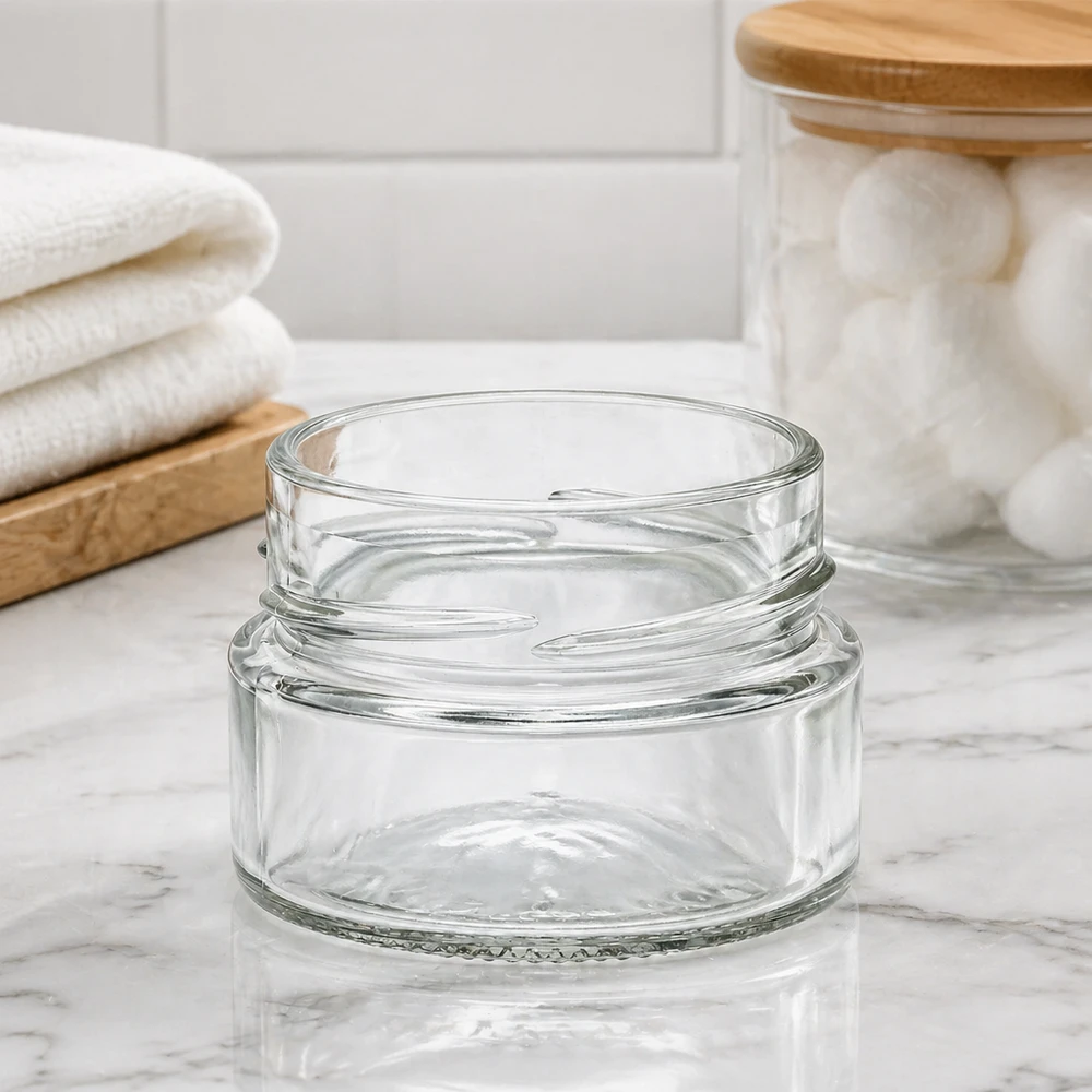 Rund glasburk 80ml med TO58-gänga transparent konserveringsburk för kök och förvaring