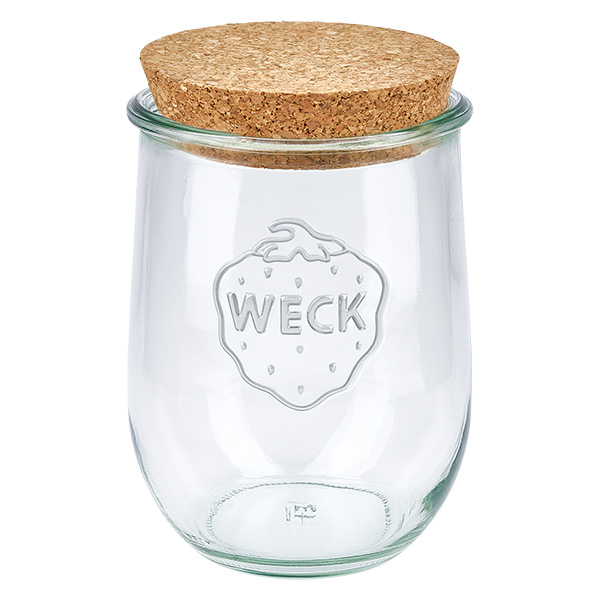 1062ml tulpanburk WECK RR100 med naturkork WECK tulpanburk 1062ml RR100 med naturkorklock konserveringsburk förvaringsburk transparent