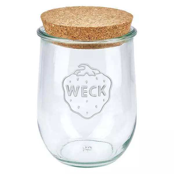 1062ml tulpanburk WECK RR100 med naturkork WECK tulpanburk 1062ml RR100 med naturkorklock konserveringsburk förvaringsburk transparent