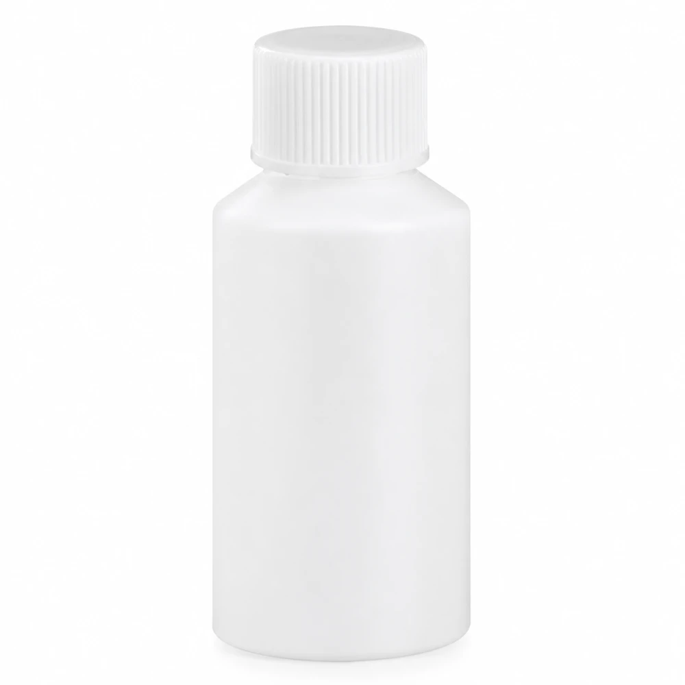 Apoteksflaska HDPE 50ml vit, med vitt skruvlock Vit HDPE-apotekflaska, 50 ml, med skruvlock