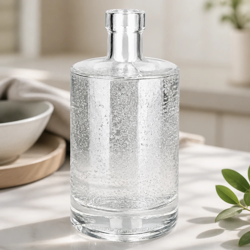 500 ml glasflaska Marie utan förslutning UNiTWIST® 500 ml glasflaska Marie fylld med vatten visar UNiTWIST-flaskans transparens och kvalitet i en köksmiljö