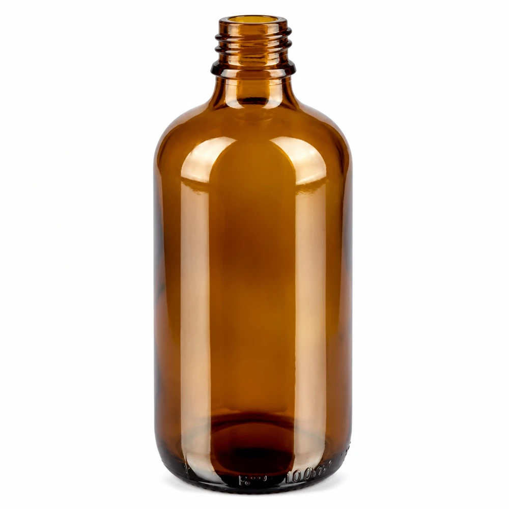 Liten 100 ml apoteksflaska av brunt glas med 11 mm öppning för kosmetika och apotek