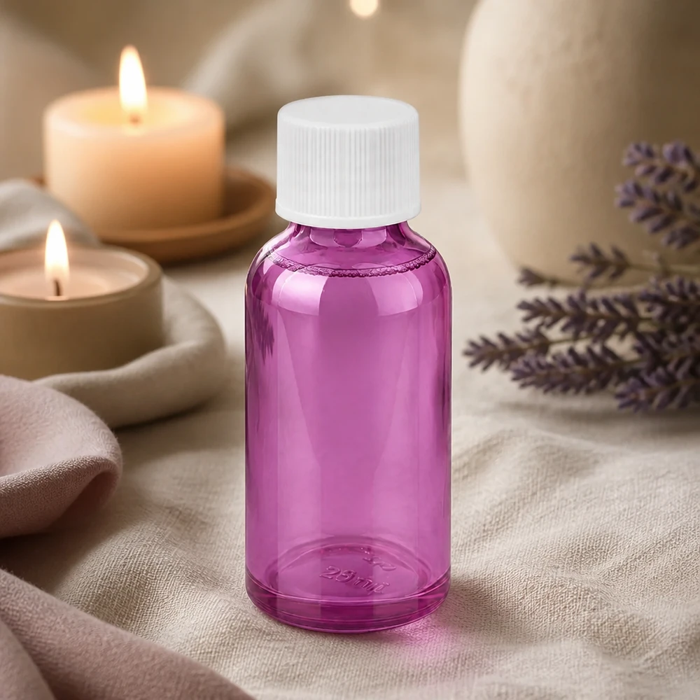 30ml flaska 11mm skruvkork vit standard PurpleLine UT18/30 Kompakt 30 ml violett glasflaska med vitt lock för kosmetiska produkter och serum