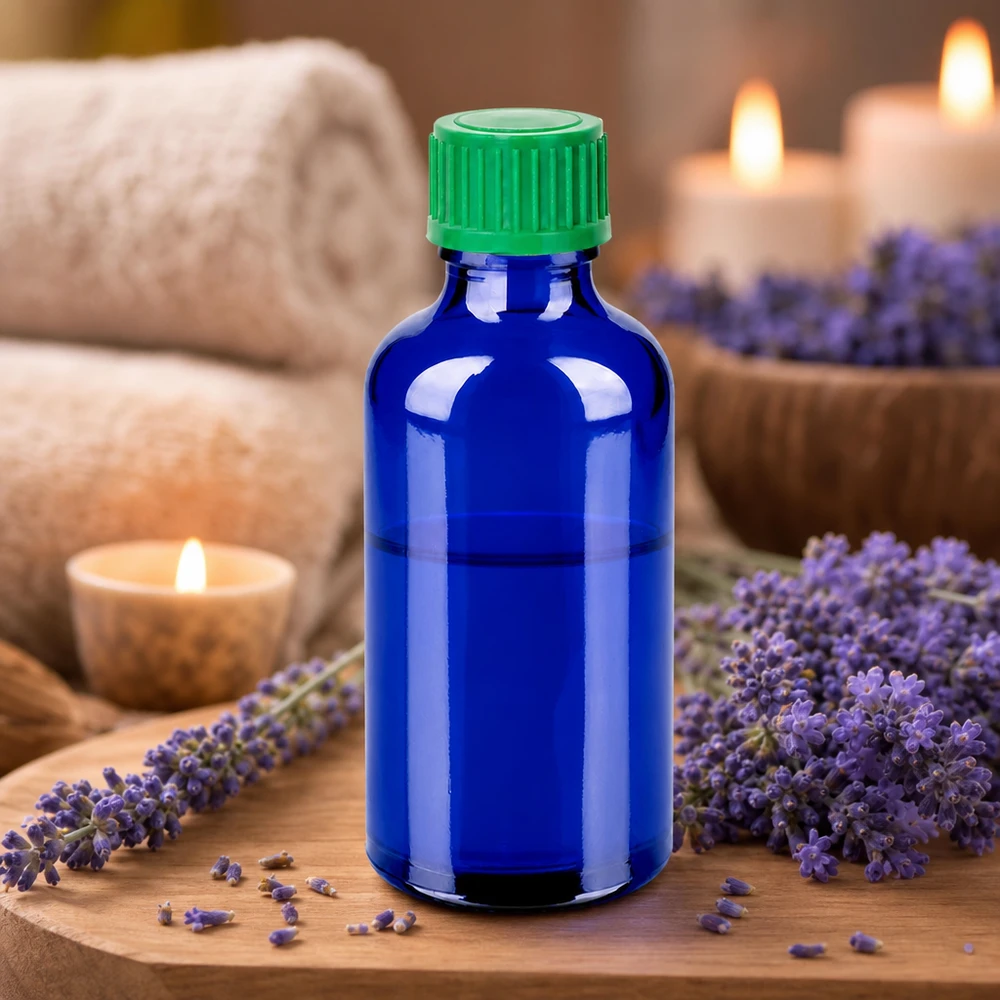 50 ml droppflaska tillverkad av robust glas med 0,8 mm precisionsdispenser för aromaterapi