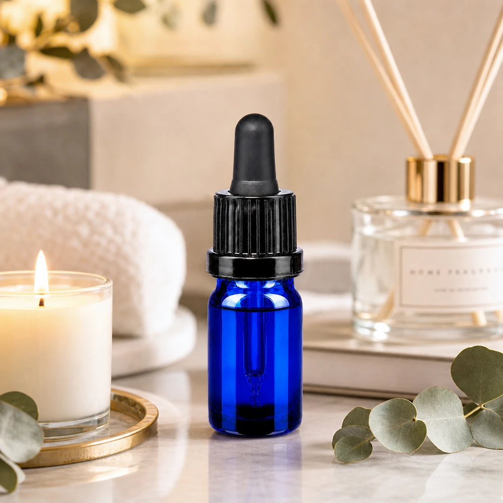 5 ml pipettflaska med svart förslutning BlueLine UT18/5 Kompakt blå glasflaska 5ml med pipettlock idealisk för serum OV BlueLine UT18/5