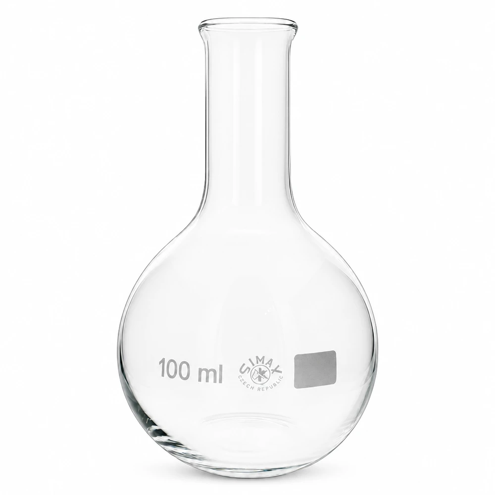 Stående kolv 100ml smal hals 100 ml kolv med rund botten och smal hals tillverkad av högkvalitativt borosilikatglas för exakta laboratorieexperiment