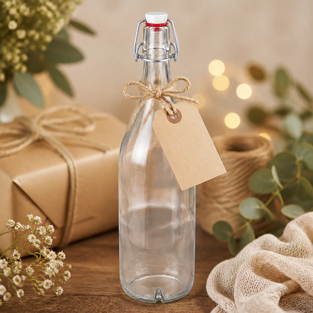 1000ml glasflaska + svängbar topp porslin UNiTWIST 1000 ml glasflaska med svängbar topp porslin som en gåva med hänge och naturligt dekorationsarrangemang