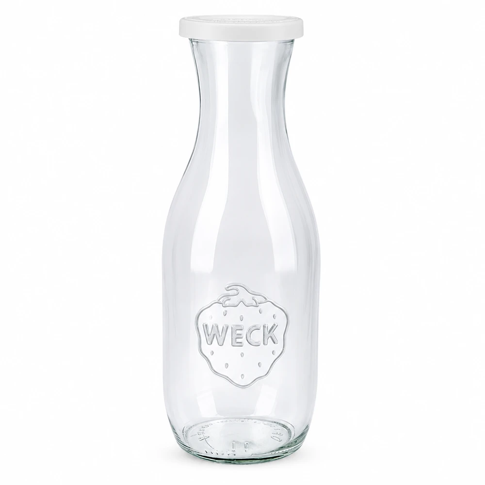 1062 ml juiceflaska med friskhetslock WECK RR60 WECK juiceflaska 1062ml av glas med vitt lock och WECK-logotyp för juice och drycker