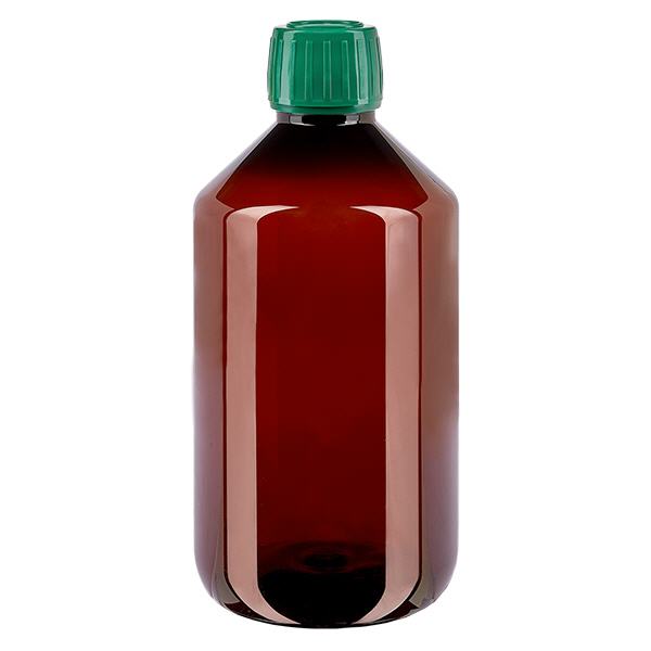 PET-flaska 500 ml med grönt kapsyleringssäkert lock PET-flaska 500 ml med grönt kapsyleringssäkert lock
