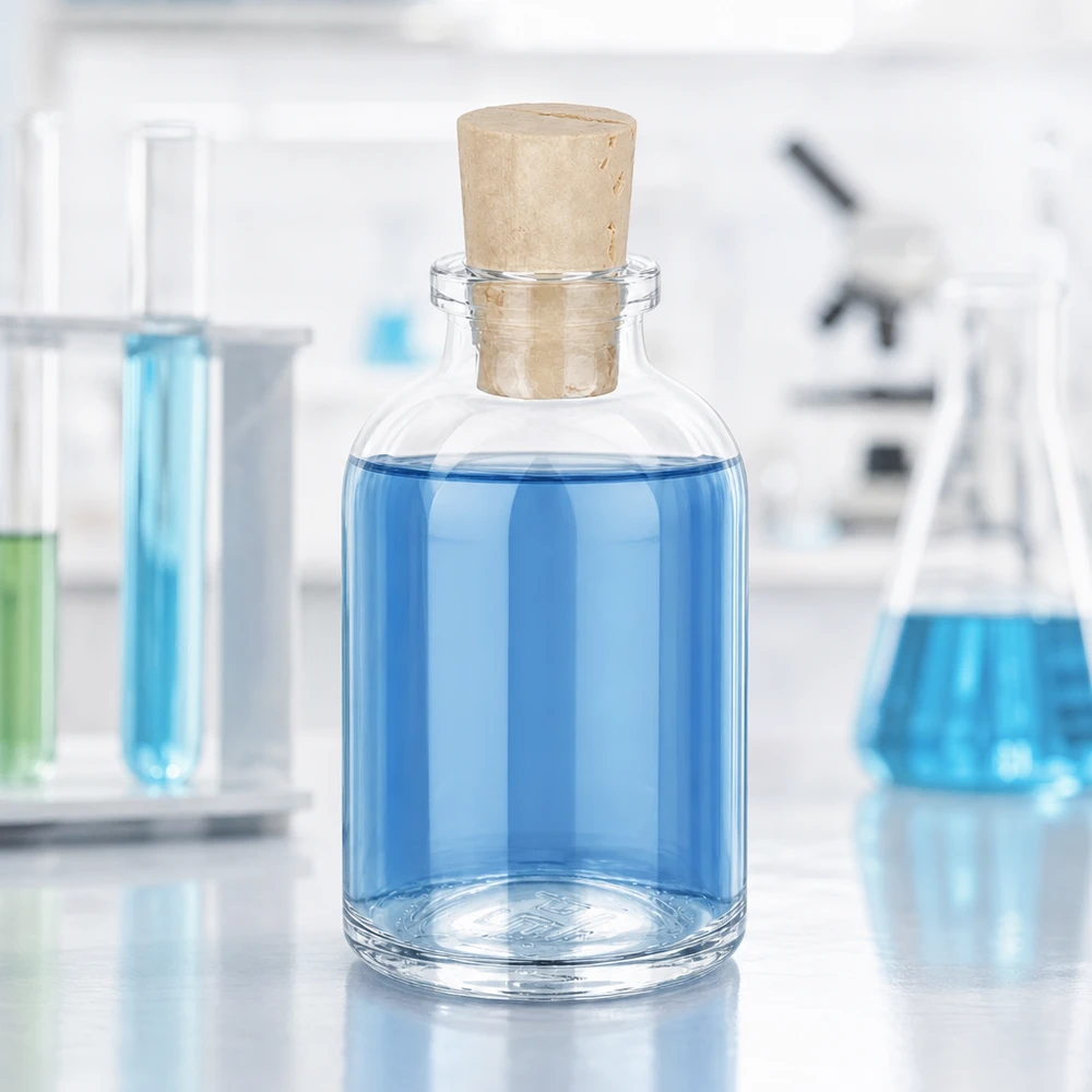 Klarglasflaska 50ml med kork 11/14mm Bauchige Vorratsflasche aus Klarglas 50ml mit konischem Naturkorken Laborausstattung