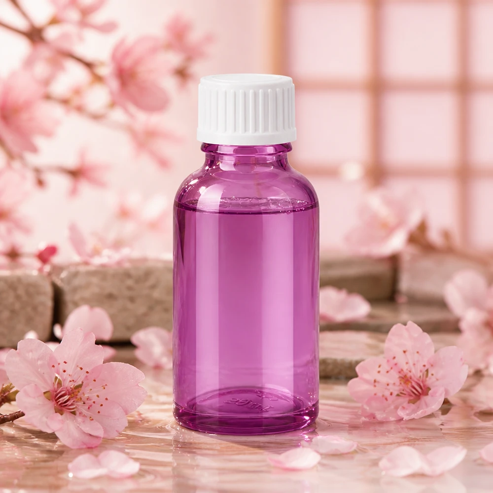 30 ml glasflaska lila transparent med vitt lock för parfym och essenser