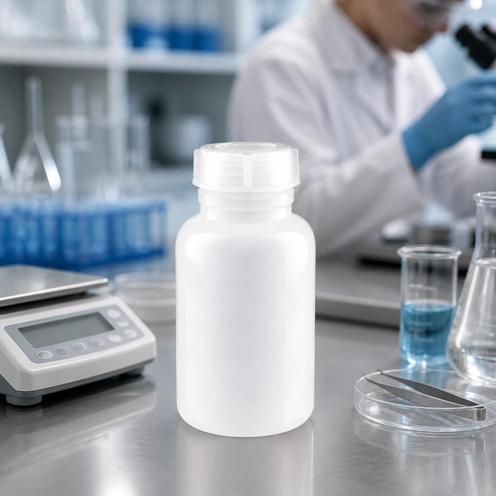 250 ml laboratorieflaska med bred hals och skruvkork 250ml Weithals Sammelbehälter für Feststoffe Pulver und Granulate im Forschungslabor