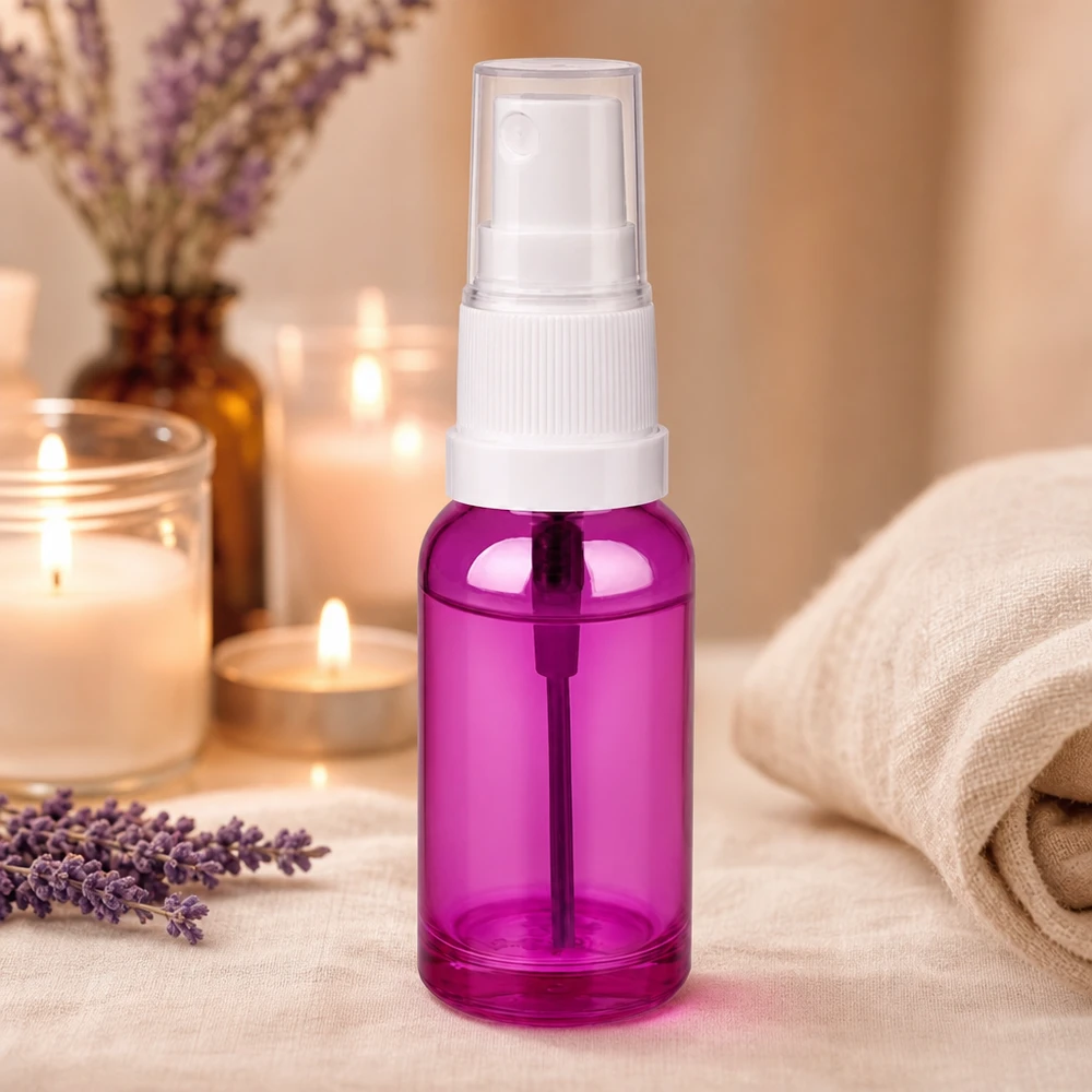 20ml sprayflaska vit/transparent Standard PurpleLine UT18/20 Kompakt 20 ml sprayflaska av robust plast i lila transparent för daglig användning
