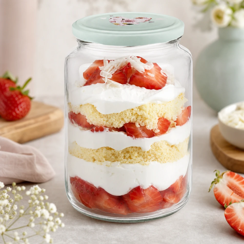 795ml rund burk mint hjärta lock med jordgubbar trifle dessert i en burk skiktad tårta grädde bär dessert