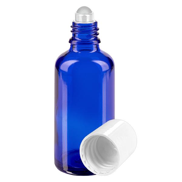 Apoteksflaska blå 50ml roll-on lock vit Apoteksflaska blå 50ml roll-on lock vit