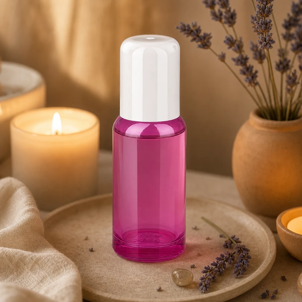 20ml roll-on flaska vit standard PurpleLine UT18/20 Roll-on-flaska 20 ml av högkvalitativt glas med praktiskt kulförslutningssystem i lila