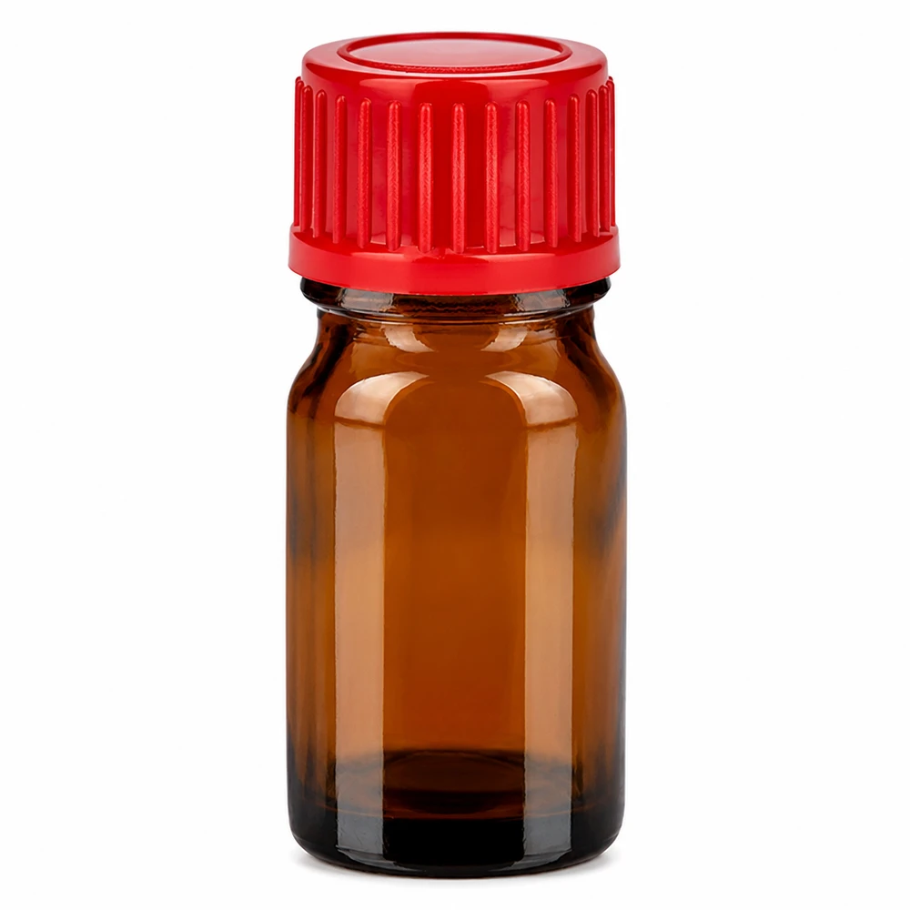 5ml flaska 11mm skruvkork röd standard BrownLine UT18/5 5 ml bärnstensfärgad glasflaska med rött skruvlock för eteriska oljor och laboratoriematerial