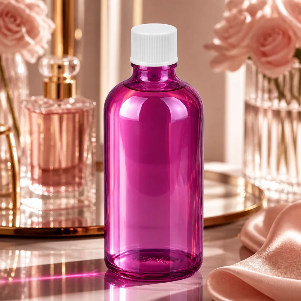 Elegant lila 100 ml flaska med vitt skruvlock för högkvalitativa skönhetsprodukter