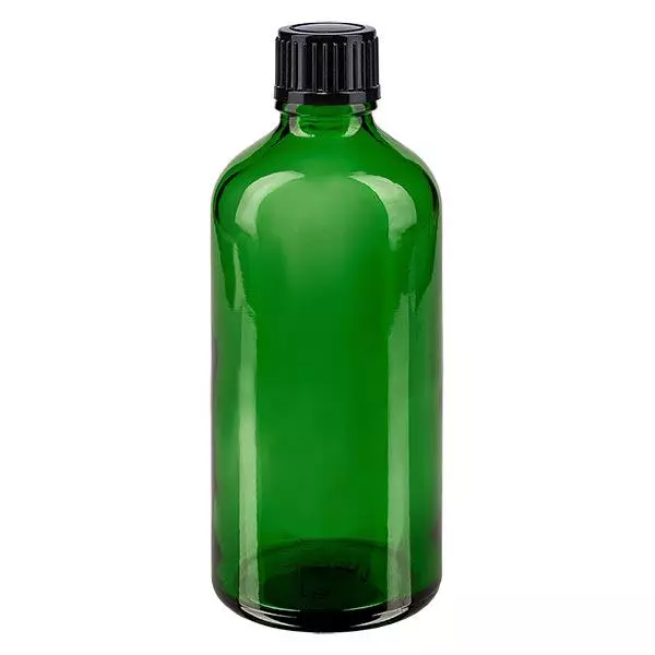 Apoteksflaska grön 100ml skruvkork svart standard Apoteksflaska grön 100ml skruvkork svart standard