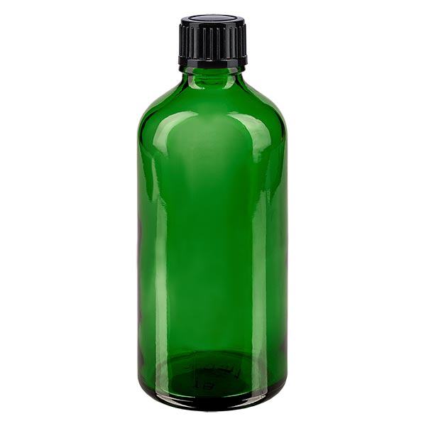 Apoteksflaska grön 100ml skruvkork svart standard Apoteksflaska grön 100ml skruvkork svart standard