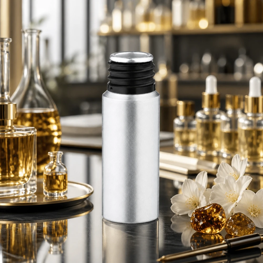 20ml flaska i betad aluminium Elegant 20 ml flaska i färgat aluminium med matt silverfinish för professionella kosmetiska applikationer