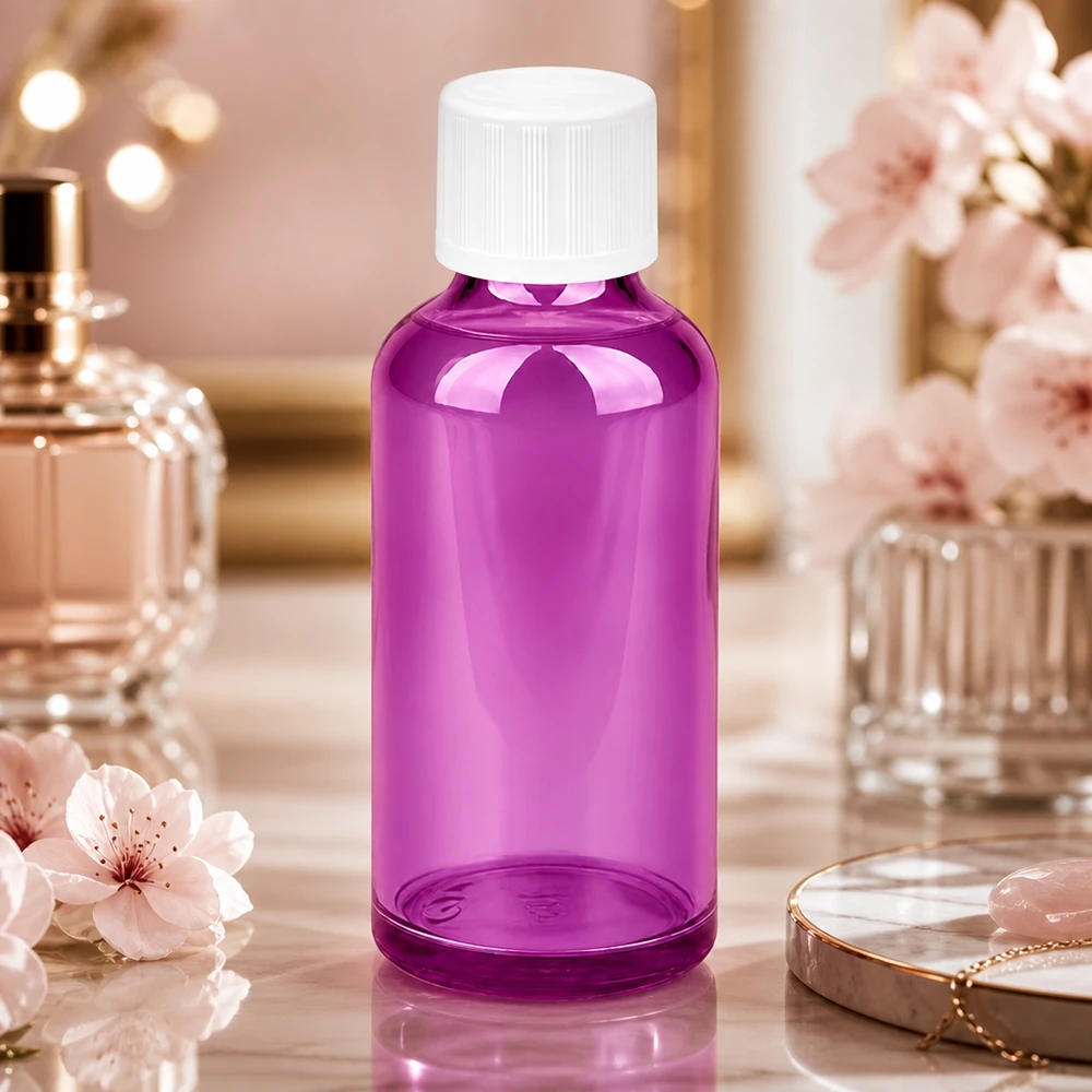 50ml droppflaska 1,2mm vit Standard Barnsäker PurpleLine.UT18/50 Lila 50 ml droppflaska med 1,2 mm öppning - perfekt för DIY-kosmetika och aromaterapi
