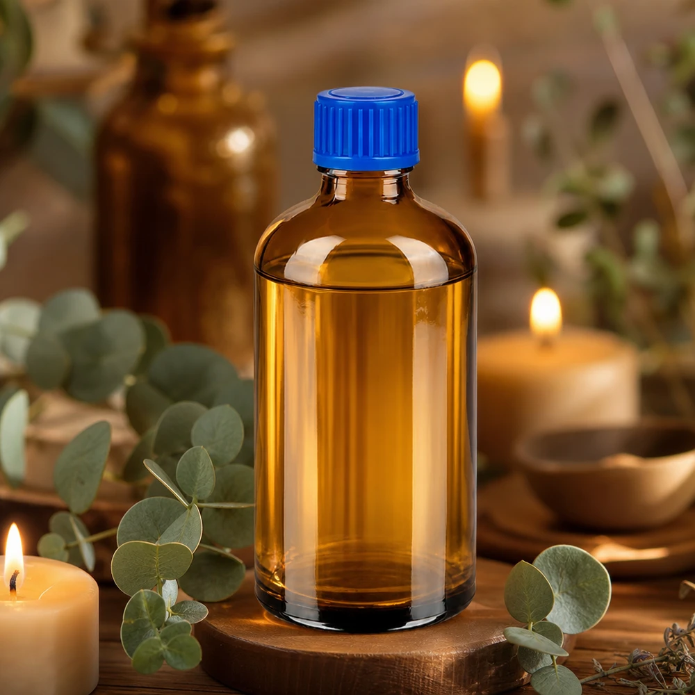 Aromaterapiflaska 100 ml med hygieniskt skruvlock för eteriska oljor och extrakt