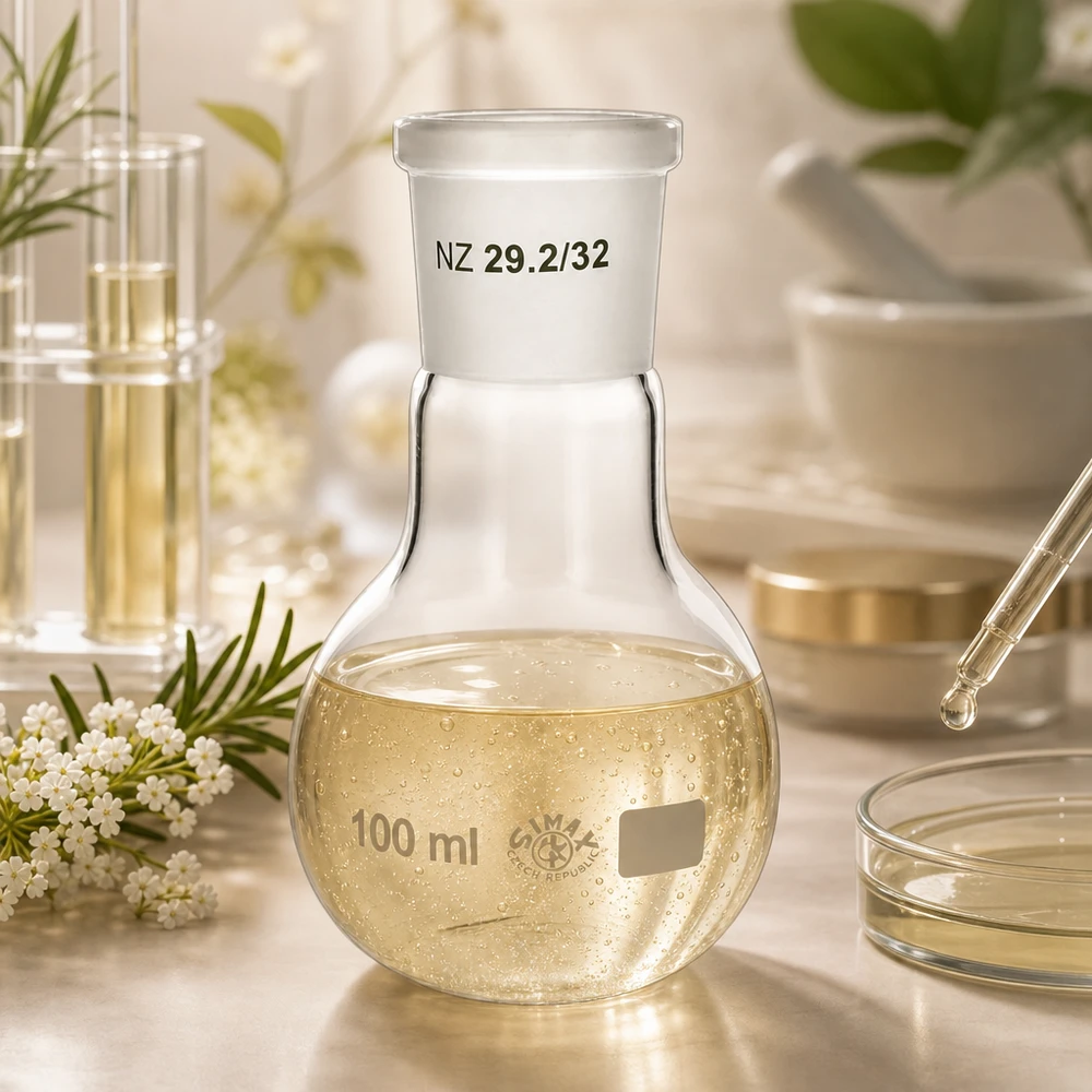Stående kolv 100ml med standardslipad fog (29/32) Kompakt 100 ml laboratoriekolv med matt slipad kant - perfekt för syntesarbete i laboratoriet