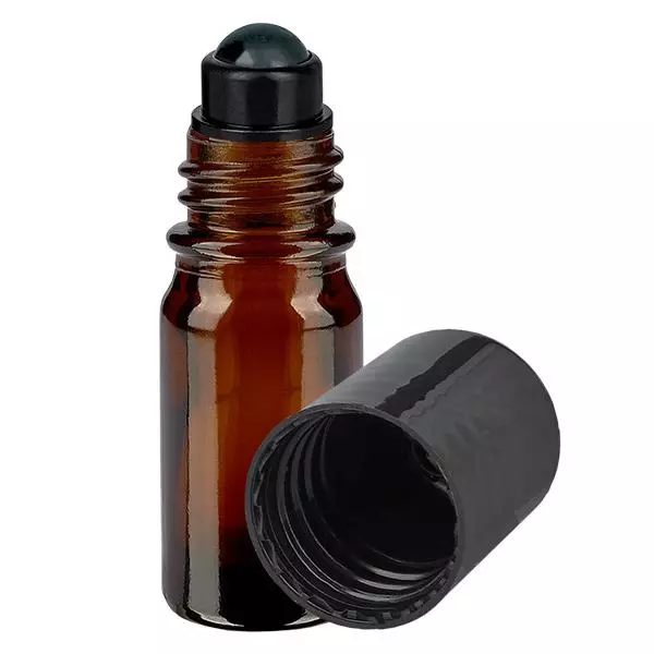 Apoteksflaska brun 5ml roll-on lock svart Apoteksflaska brun 5ml roll-on lock svart
