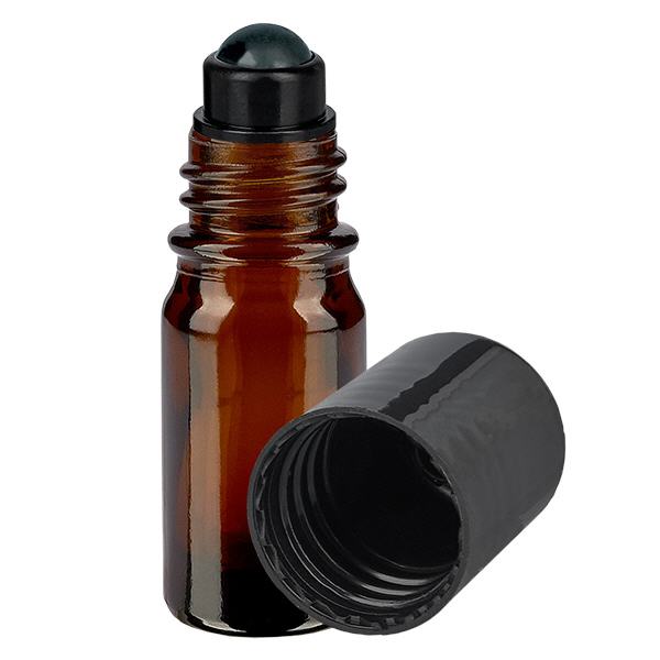 Apoteksflaska brun 5ml roll-on lock svart Apoteksflaska brun 5ml roll-on lock svart